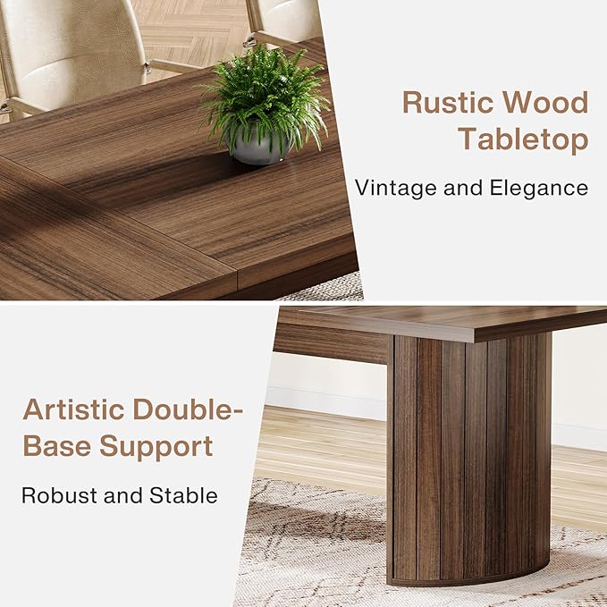 Tribesigns 78.74 Executive Desk Large Farmhouse Computer Office Desk with Double Pedestal Wooden Study Writing Table Workstation Conference Table for Home Office Walnut (Brown)