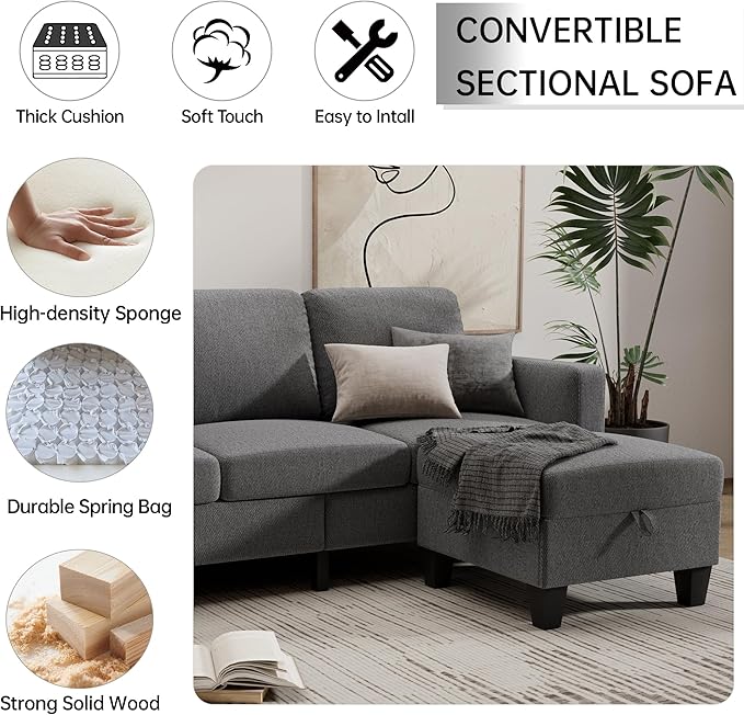 Sectional Couches for Living Room 78 L Shaped Sofa 3 Seat Modern Couch with Storage Ottoman Convertible Couches for Small Space Living Room Bedroom Apartment and Office