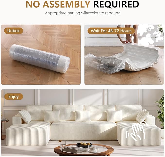 129 U Shape Sectional Sofa 6 Seat Memory Foam Cloud Couch No Assembly Required Oversized Chaise Modular Couches for Living Room Office Apartment - Left/Right Facing Chaise White