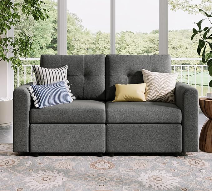 LINSY HOME Modular Loveseat Sofa - Love Seat Sectional Deep Seat Couches with Storage Seats Modern Comfy Couch for Living Room Bedroom Apartment Office Dark Grey