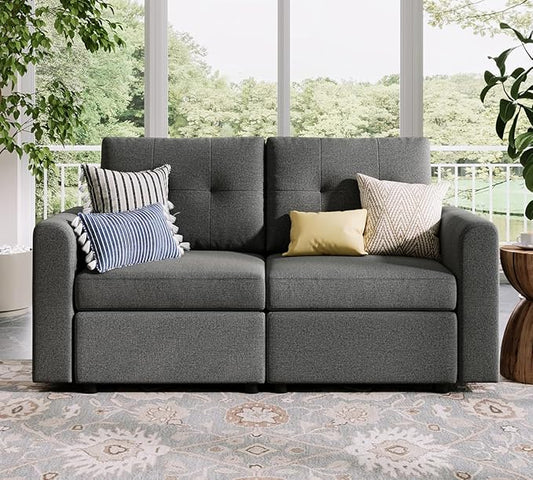 LINSY HOME Modular Loveseat Sofa - Love Seat Sectional Deep Seat Couches with Storage Seats Modern Comfy Couch for Living Room Bedroom Apartment Office Dark Grey