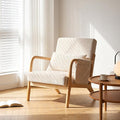 Accent Chair Mid Century Modern Chair with Side Storage Pocket Upholstered Living Room Chairs Armchair Lumbar Cushion &amp Solid Wood Frame for Bedroom Easy Assembly Beige
