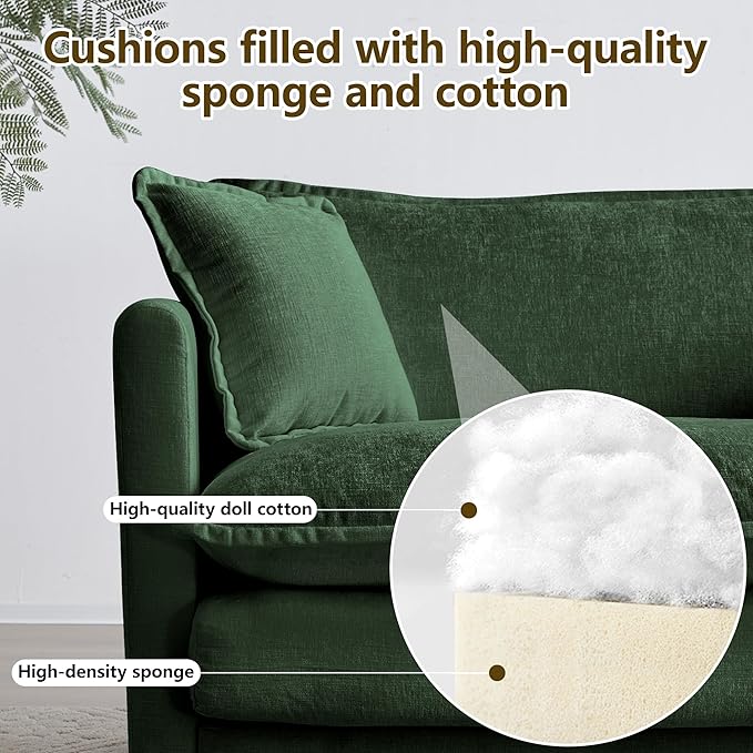 146.5 Chenille Modular Sectional Sofa Comfy Cloud Couch Sectional Sofa Modern 4 Seat Deep Seat Couch for Living Room Bedroom Apartment (Green 146.5Inch-U Shape)