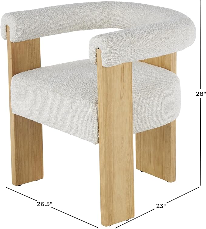 Deco 79 Polyester Living Room Accent Chair Curved Back Mid Century Modern Round Boucle Side Chair with Light Brown Wood Frame Corner Chair 27 x 23 x 28 Cream