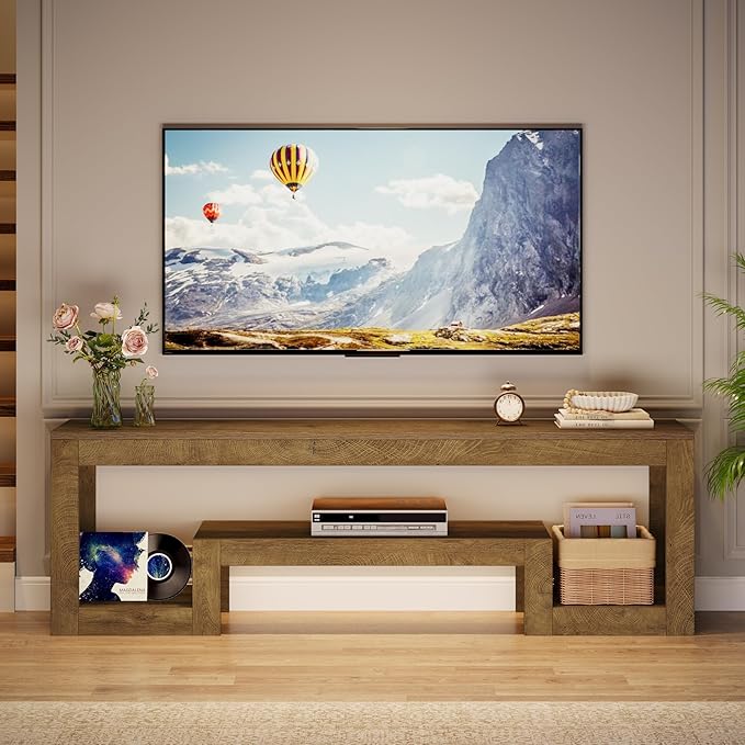 Tribesigns 63-Inch TV Stand for 55/60/65/75-Inch TVs Farmhouse Entertainment Center with Open Storage Shelves Wood Television Console for Living Room Bedroom Wood