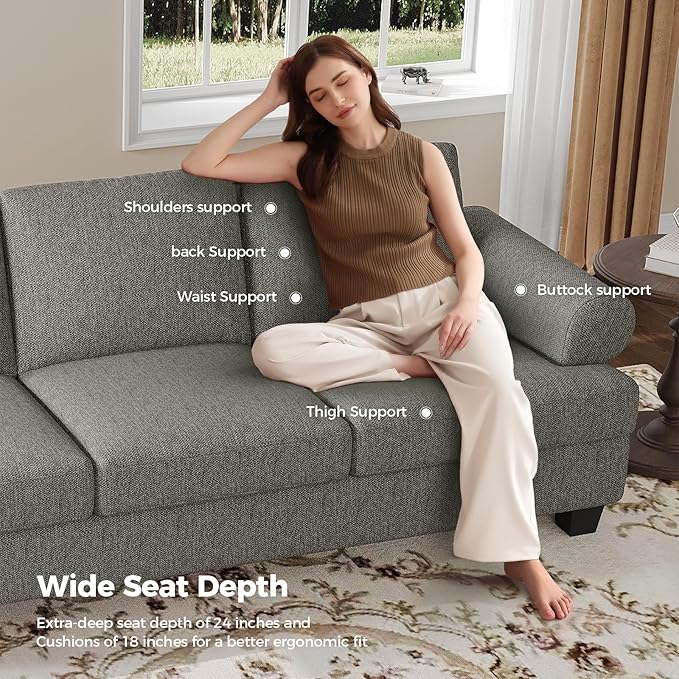 91 Inch Lawson Sofa with Extra Deep Seats Oversize Mid-Century 3-Seat Sofa Couch for Living Room Apartment Lounge Light Gray