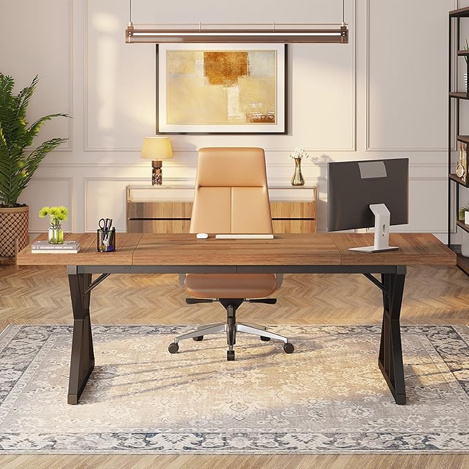 Tribesigns 70.8-Inch Executive Desk Large Computer Office Desk Workstation Modern Simple Style Laptop Desk Study Writing Table Business Furniture for Home Office (Light Brown 70.8 Inch)