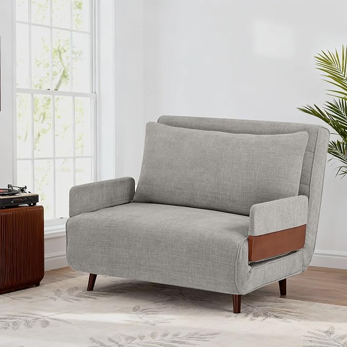 3-in-1 Convertible Sofa Bed Futon Loveseat Couch with Pillow Adjustable Backrest &amp Removable Armrests Recliner Sleeper Sofa for Small Spaces Living Room Bedroom or Office Medium Grey