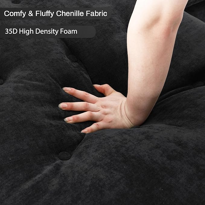 OUYESSIR 134 Oversized Black Sectional Couches for Living RoomFluffy Couch with Chaise Lounge&ampTufted Buttons U Shaped Living Room Sofa Set FurnitureChenille 6 Seater Couch with Storage Console