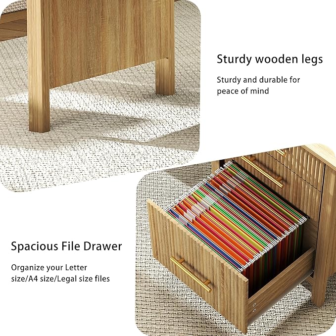 Oak Computer Desk with Storage: 60 Wooden Executive Office Desk with 7 Drawers Home Office Desks with File Drawers Fluted Writing Desks for Study Living Room