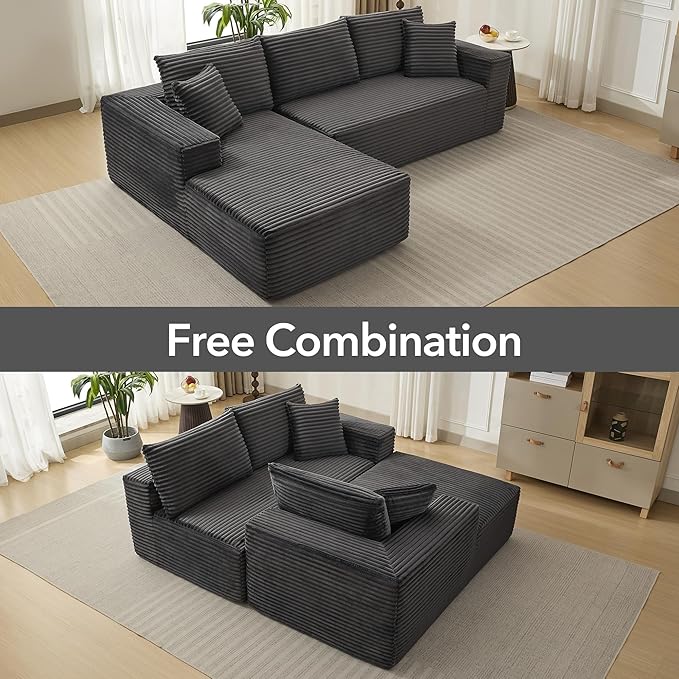 108'' Modular Sectional SofaComfy Cloud Couch with L Shaped ChaiseModern Deep Seat Boneless Couch for Living Room3 SeaterNo Assembly Required (Left-Facing ChaiseDark Gray)