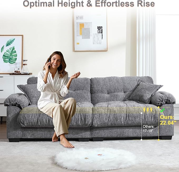 90.5 Modular Cloud Sofa 2 Seater Couch Oversized Loveseat with Armrest Pillow Comfy Tufted Couch Deep Seat Love Seats for Living Room Apartment Small Space- Grey