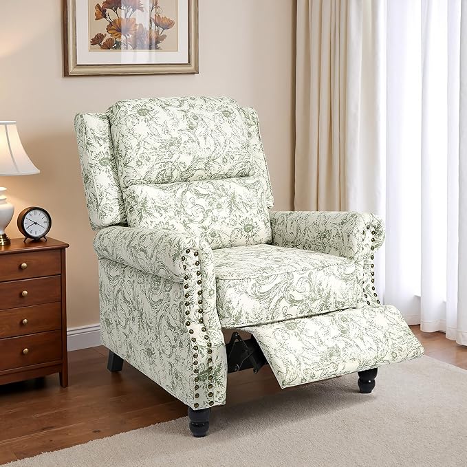 Recliner Chair Modern Pushback Armchair with Adjustable Backrest &amp Footrest for Bedroom Living Room (Rococo GreenSet of 1)
