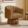 Modern 360 Degree Leather Swivel Cuddle Barrel Accent Sofa Chairs Round Armchairs with Wide Upholstered Leather Reading Chair for Living Room Bedroom Office Waiting Rooms (Brown)