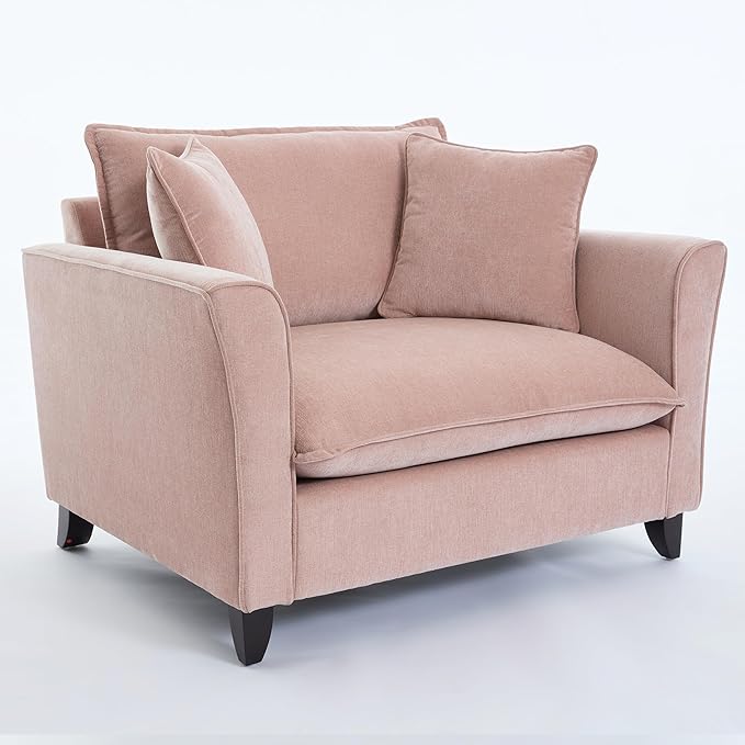Oversized Accent Chair Chenille Fabric Armchair with Pillow Comfy Single Sofa with 46.3 Wide Seat Cushion Rubberwood Legs Elegant Ruffled Armrests Lounge Chair for Living Room Office (Pink/45)