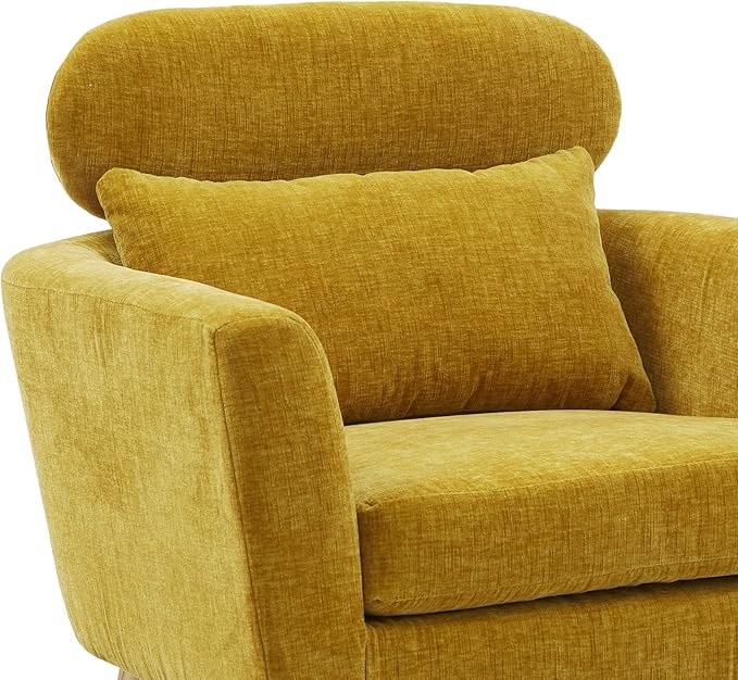 29.5 W Modern Chenille Accent Chair Armchair Upholstered Reading Chair Single Sofa Leisure Club Chair with Gold Metal Leg and Throw Pillow for Living Room Bedroom Dorm Room Office Mustard Chenille