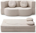King Size Sofa Bed 76 Inch Convertible Futon Boneless Couch 2-in-1 Loveseat Sleeper Sofa with 2 Pillow Modern Velvet Fabric Floor Couch Bed for Living Room No Assembly Required (Beige)