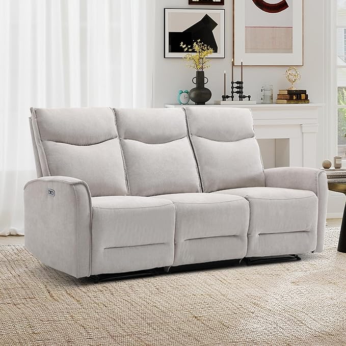 ANJ Power Reclining Loveseat Sofa for Living Room 80 Wide Overstuffed 3 Seater Electric Reclining Couch Recliner with ErgonomicModern Soft Fabric Double Recliner SofaLight Grey