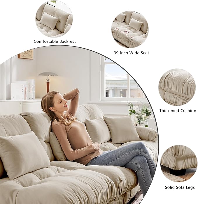 Setawix Luxury Modular Sectional Sofa Couch with Deep SeatOversized U-Shaped 2 Seater Sofas with Curved ArmrestComfy Chenille Cloud Couch for Living RoomLight Coffee
