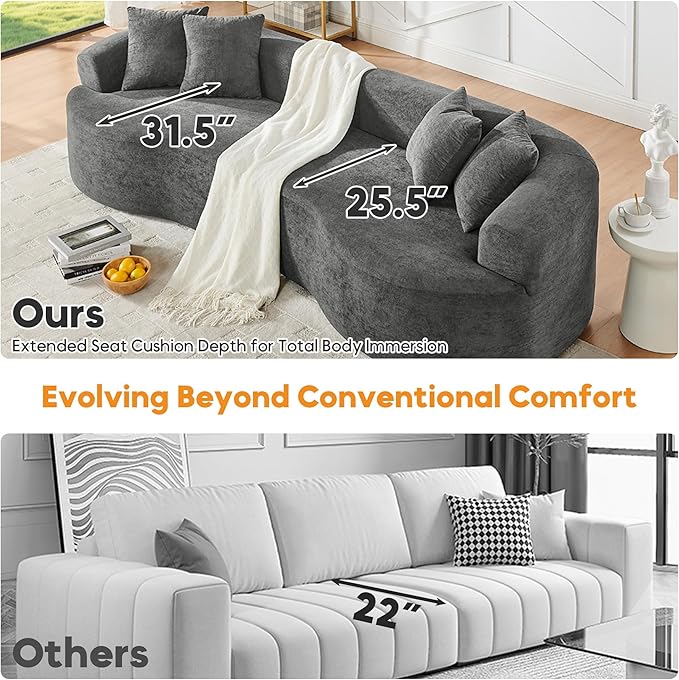 Oversized Sectional Sofa for Living Room 112 Modern Luxury Plush Chenille Sofa 4-Seater Extra Deep &amp Wide Seat Curved Cloud Couch with 4 Throw Pillows Dark Gray