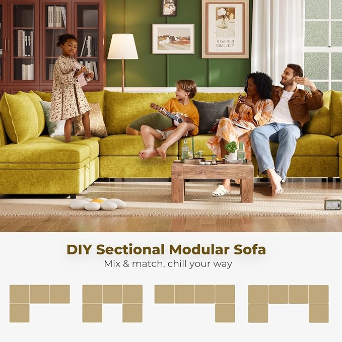 ABCASA Oversized Accent Chair Set of 2 Upholstered Modern Living Room Chair 24.5 Deep Seat Reading Chair Yellow Mid-Century Pet-Friendly Removable Backrest Cover Comfy Chenille Bedroom Armchair