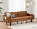 Brelice 80'' Leather Couch Futon Sofa Bed Faux Leather Couch with Adjustable Backrest 2 Cup Holders &amp Side Pockets Mid Century Modern Sofa for Living Room Bedroom Brown