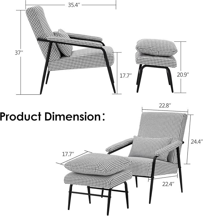 MCombo Modern Accent Chair with Ottoman Soft Fabric Club Armchair Upholstered Leisure Chair for Small Space Living Room &amp Bedroom 4123