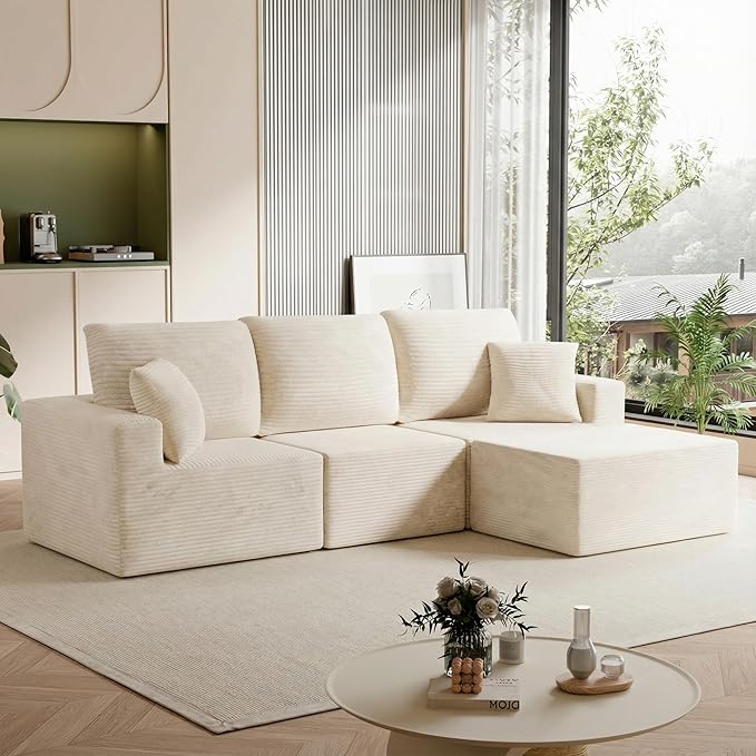 Homall Sectional Couches for Living Room Modern Boneless Couch with Deep Seat Upholstered Cloud Sofa No Assembly Required (Beige L Shaped Sofa)