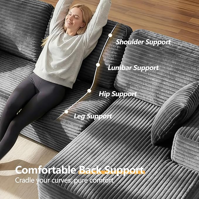 104” Boneless Couches for Living Room Modular Cloud Sectional Sofa with Chaise Deep Seat Upholstered No Assembly Required(Grey L Shape with Left FacingChaise)
