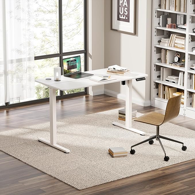 Electric Standing Desk 48 x 24 Inches Height Adjustable Sit Stand Computer Desk Home Office with Memory Presets (Spliced DesktopWhite)