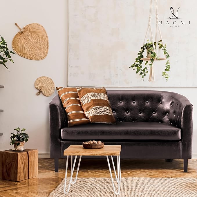 Emma Modern Loveseat Sofa – Faux Leather Love Seat Couch with Plush Cushions Solid Wood Frame Button-Tufted Design Stain-Proof Upholstery Small Loveseat for Bedroom Office &amp Small Spaces