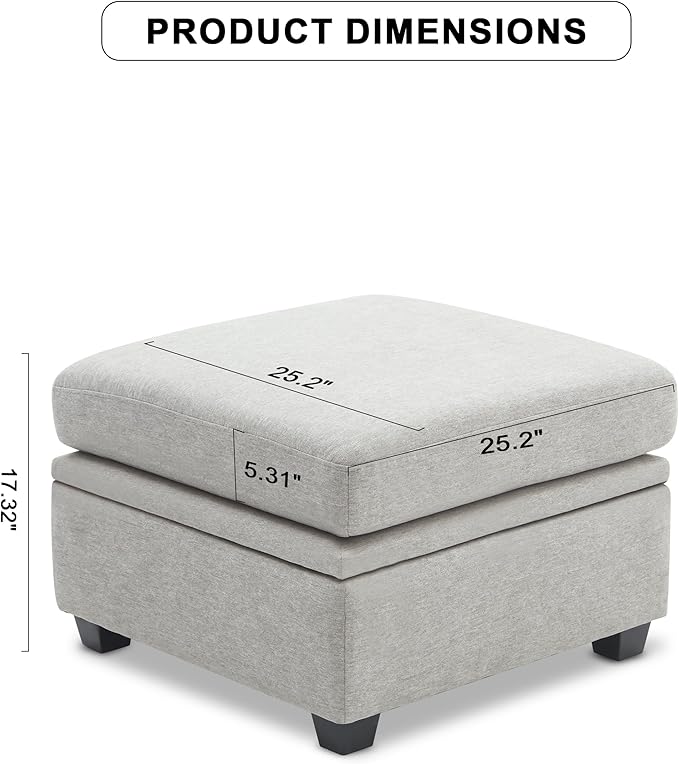 Ottoman Module for Modular Sectional Sofa Storage Ottoman Seat for Convertible Sectional Sofa Couch Grey