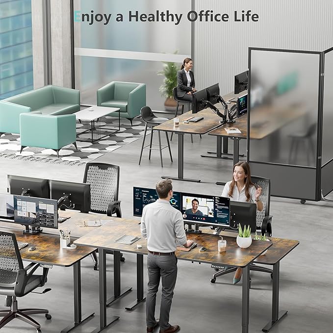 Dual Motor Electric Standing Desk with One Piece Desktop 48 x 24 Inch Adjustable Height Sit to Stand Up Desk for Home Office Work &amp Study White Frame &amp Brown Desktop (2 Packages)