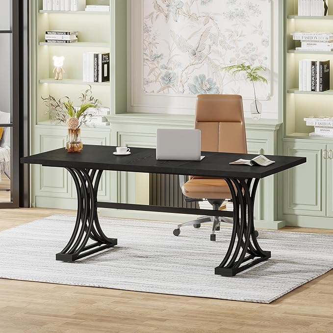 Tribesigns 63 Large Office Desk Modern Executive Desks with Stylish Legs Wood Computer Desk Business Furniture Work Desk for Home Office (Black)