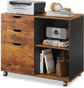 DEVAISE 3-Drawer Wood File Cabinet Mobile Lateral Filing Cabinet Printer Stand with Open Storage Shelves for Home Office Rustic Brown