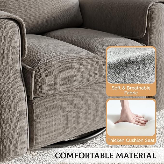 Maupvit Faux Shearling Recliner Chair - 360° Swivel Rocker with Adjustable Footrest and Backrest Plush Upholstered Single Sofa for Small Spaces for Living Room/Nursery/Home Theater (Grey)