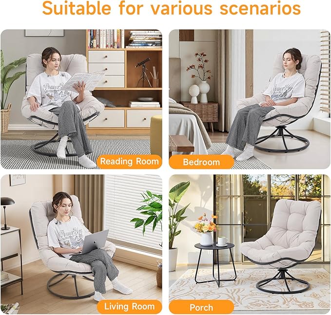 ONBRILL Swivel Accent Chair 360 Degree Swivel Chair with Soft Thick Cushion and Sturdy Steel Frame Modern Comfy Lounge Chair for Living Room Bedroom Reading Room Patio Outdoor Beige