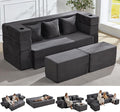 HOMREST 78.7 Sleeper Ottoman Sofa Bed for Small Space Full-Length Folding Memory Foam Couch in a Box with 2 Ottomans &amp Flip-Up Armrest 3-in-1 Convertible Futon No Assembly Dark Grey
