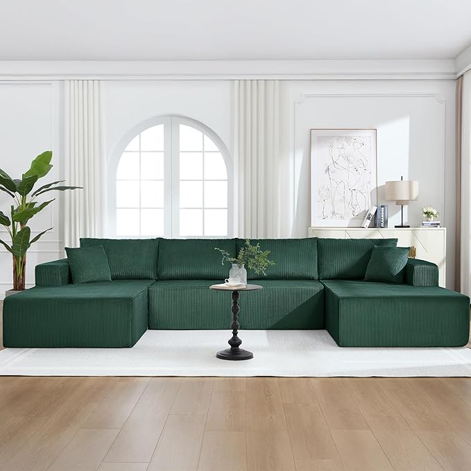 Modular Sectional Sofa146 U-Shaped Boneless Sofa for Living RoomOversized 4-Seater Deep Seat Cloud CouchesCorduroy Upholstered Corner Sofa CouchNo Assembly RequiredGreen