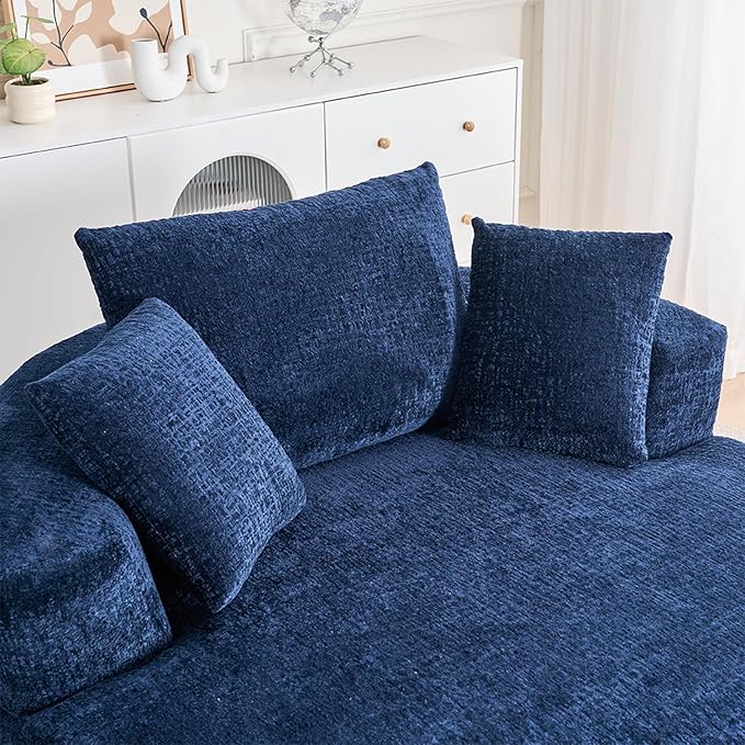 54.5 Blue Oversized Swivel Barrel Chair - Chenille Comfy Modern Sofa Chair Fluffy Upholstered Round Accent Chair Cloud Lounge Armchair with 3 Pillows for Living Room Apartment