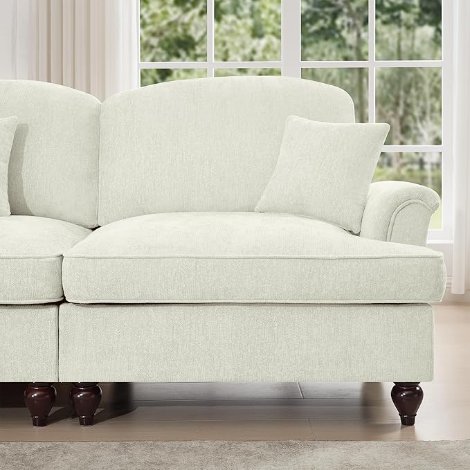 Casaphoria Mid-Century Modern Oversized Loveseat Sofa 2-Seater Chenille Couch with Removable Ruffle Skirt Flared Arms Spindle Legs &amp Throw Pillow for Living Room Apartment