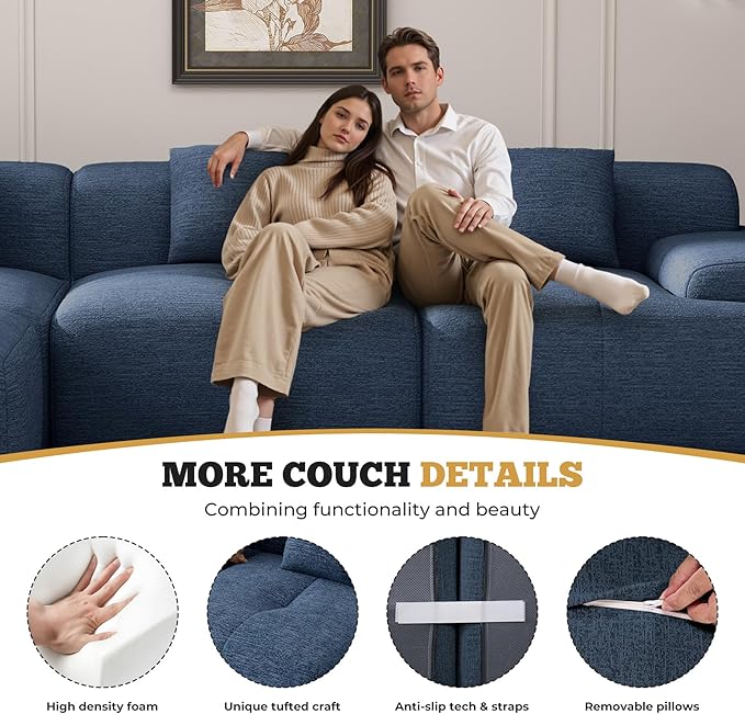 122 Modern L Shaped Modular Sectional Sofa Boneless Couches for Living Room with Ottoman4 Seater Convertible Chenille Cloud Couch Sofa Set No Assembly Required Blue 1 PCS