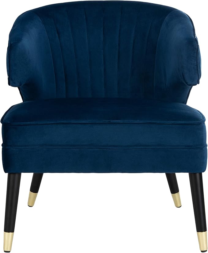 Safavieh Home Stazia Retro Glam Navy Velvet and Black Wingback Accent Chair
