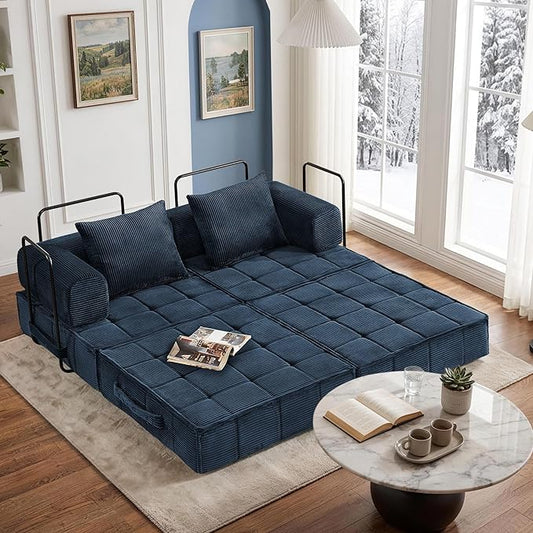 6-in-1 Convertible Sleeper Sofa Bed Corduroy Folding Mattress Couch with Fixed-Shape Frame Modular Foldable Boneless Couch Loveseat Couches with 2 Pillows for Living Room Bedroom Orange