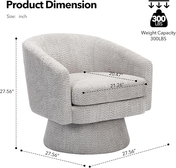 Garvee 360°Swivel Accent Chair with ArmsCozy Round Chenille Fabric and Soft Cushion Arm Chair for Living Room Bedroom ReadingMaximum Load Capacity 300lb
