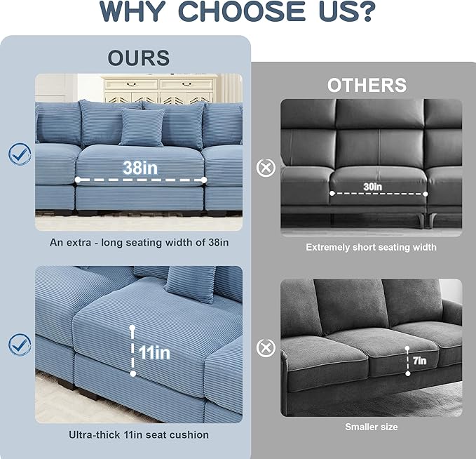 mikibama Modular Sectional Cloud Sofa CouchModern Roomy L-Shaped Corner Couch with Deep SeatConvertible Chenille Corner Sofas for Living RoomBedroomSmall Spaces