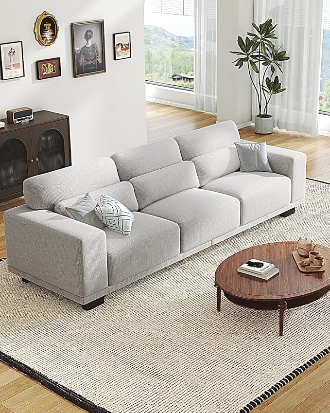 Pipishell 3 Seater Couch Sofas for Living Room with Deep Seats and Wide Armrests 89 Comfy 3 Seater Sofa Supportive with Thickened Cushion Cotton-Linen Couches Removable &amp Washable Covers Gr