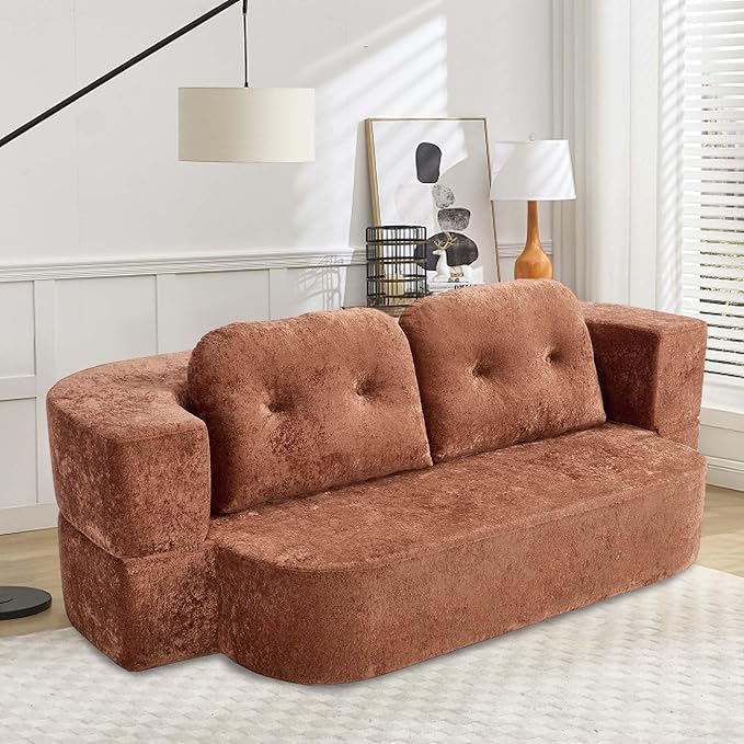 KIVENJAJA 78.7 Boneless Loveseat Convertible Folding Sofa Bed Full Size with Pillows Comfy Cloud Fold Out Couch Foldable Sleeper Sofa Bed for Living Room Small Spaces Office Apartment Orange