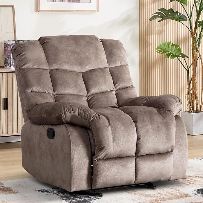 EBELLO Manual Recliner Chair Soft Fabric Reclining Chair with Soft Padded Headrest and Armrest Overstuffed Single Sofa for Living Room Brown