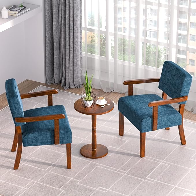 Accent Chair Set of 2 with Table Living Room Chairs with Soft Seat and Armrests for Living Room Bedroom Reading Room Waiting Room Lake Blue (AC01)